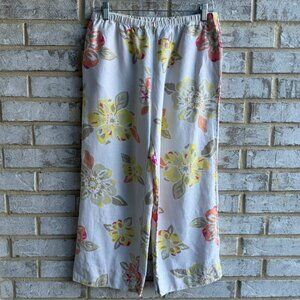 J. Jill 100% Linen Floral Wide Leg Capri Pants Women's Size S